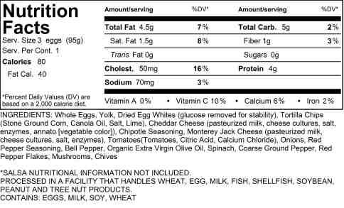 Migas Del Sol (1 Serving) Nutrition Label